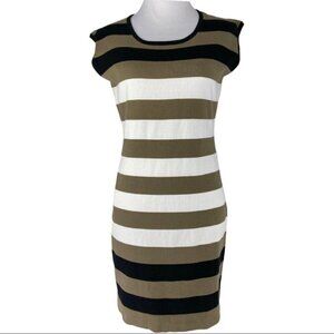 Calvin Klein Women's White Tan Striped Stretchy Knit Dress Small/C38